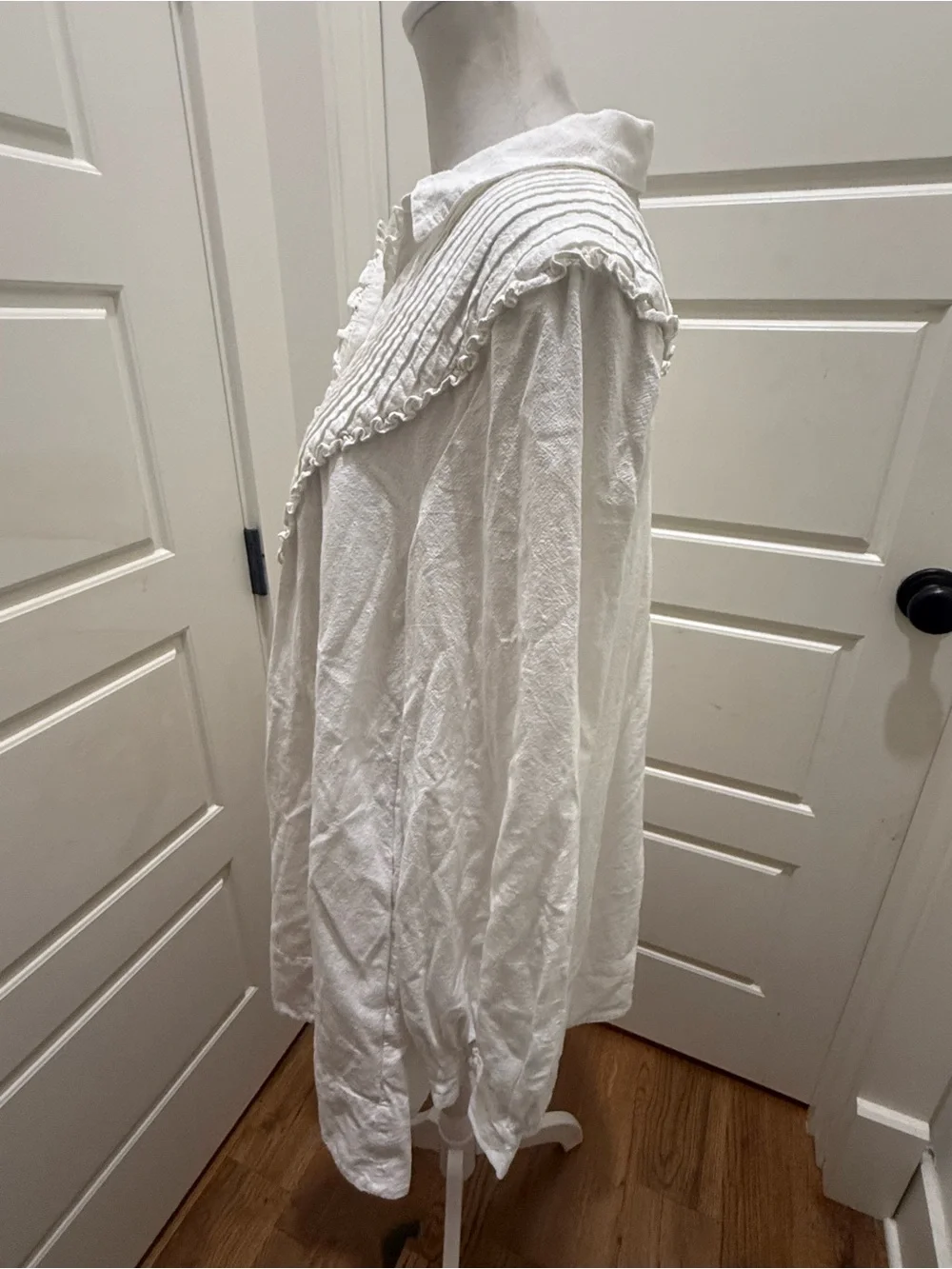 Free People. Cherry Long Sleeve Bib Mini Shirtdress. Optic White. Size Small.